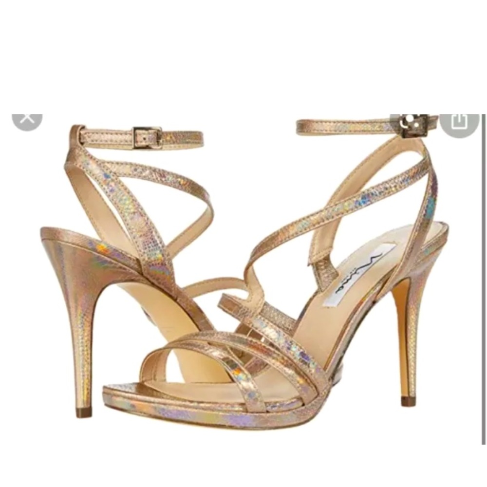 Nina Bronze Holo Nude Strappy Platform Sandal Heel